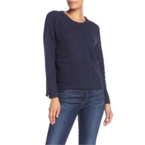 Melloday Two Pocket Crew Neck Knit Sweater Navy Blue Size Large NWT